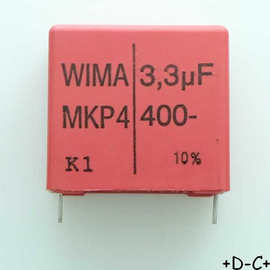 Condensateur film PP MKP4 3.3µF 400VDC 220VAC 17x29x31.5mm pas27.5 10% Wima