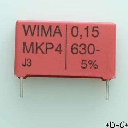 Condensateur film PP MKP4 150nF 630VDC 280VAC 6x15x26.5mm pas22.5 5% Wima