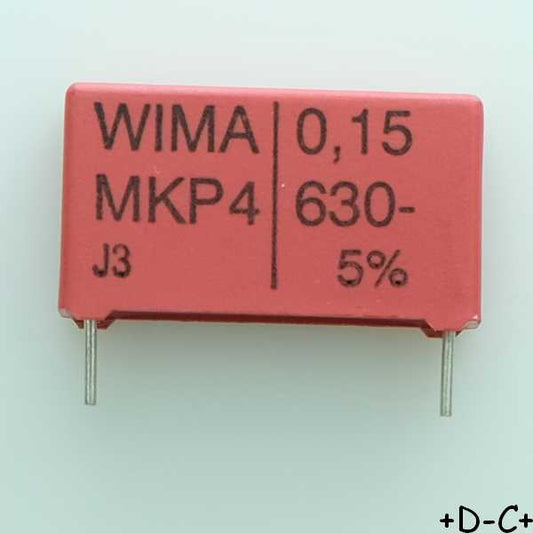 Condensateur film PP MKP4 150nF 630VDC 280VAC 6x15x26.5mm pas22.5 5% Wima
