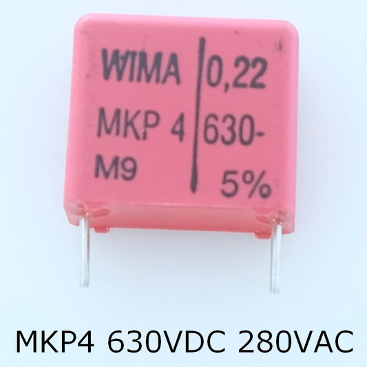 Condensateur film PP MKP4 220nF 630VDC 280VAC 9x16x18mm pas15 5% Wima