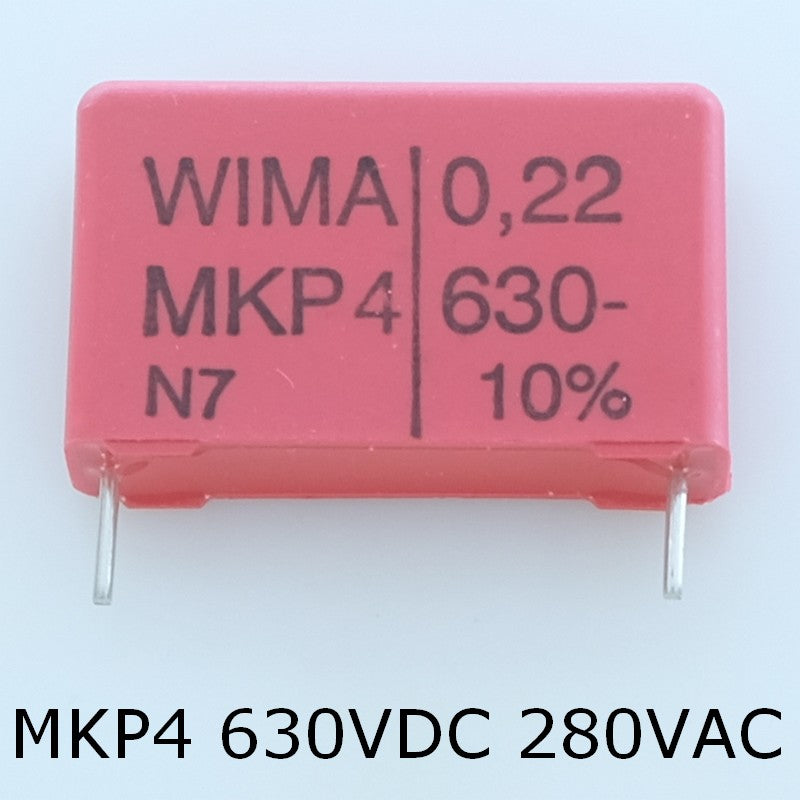 Condensateur film PP MKP4 220nF 630VDC 280VAC 7x16.5x26.5mm pas22.5 10% Wima