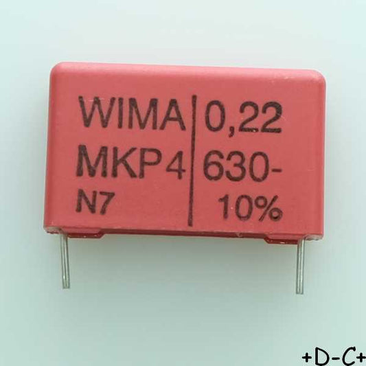 Condensateur film PP MKP4 220nF 630VDC 280VAC 7x16.5x26.5mm pas22.5 10% Wima