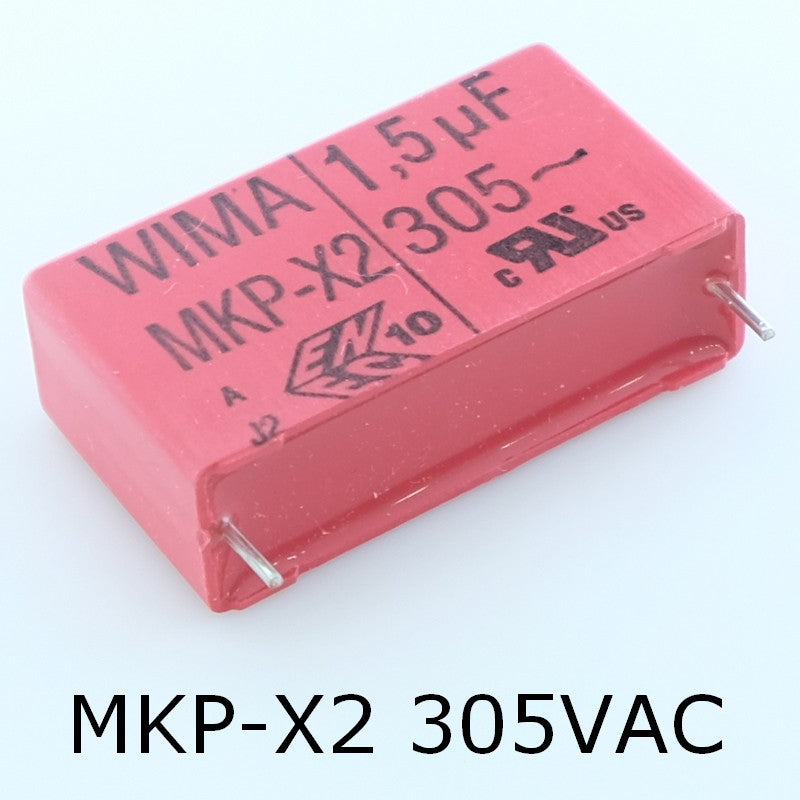 Condensateur film PP MKP-X2 1.5µF 305VAC 13x24x41.5mm pas37.5 10% Wima