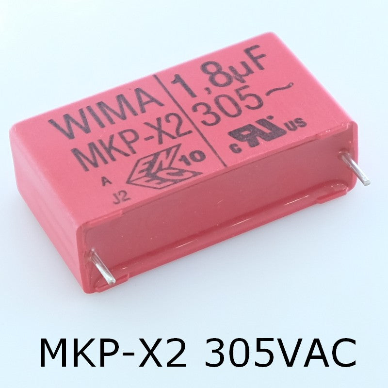 Condensateur film PP MKP-X2 1.8µF 305VAC 13x24x41.5mm pas37.5 10% Wima - Distri-Compo