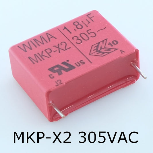Condensateur film PP MKP-X2 1.8µF 305VAC 13x24x31.5mm pas27.5 10% Wima