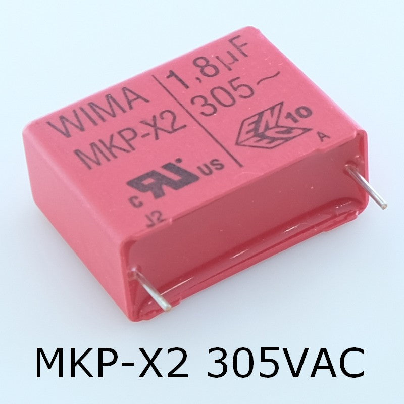 Condensateur film PP MKP-X2 1.8µF 305VAC 13x24x31.5mm pas27.5 10% Wima