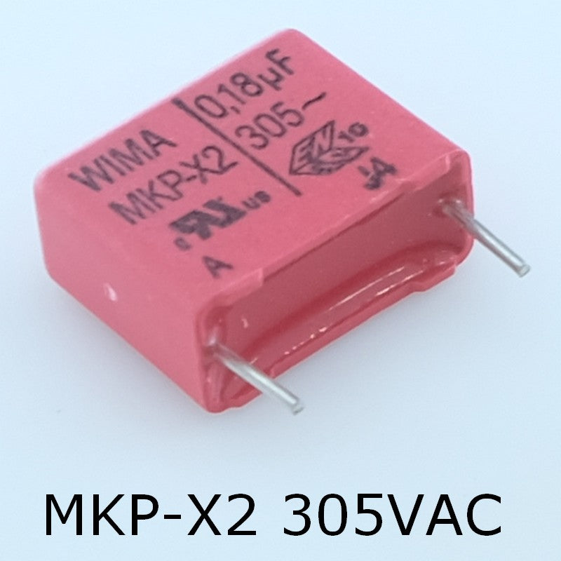 Condensateur film PP MKP-X2 180nF 305VAC 8x15x18mm pas15 10% Wima