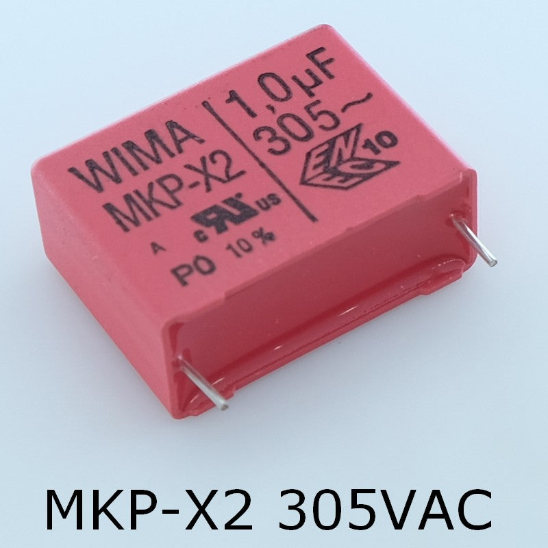 Condensateur film PP MKP-X2 1µF 305VAC 11x21x26.5mm pas22.5 10% Wima