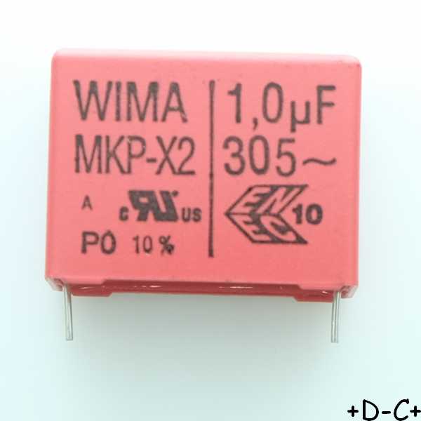 Condensateur film PP MKP-X2 1µF 305VAC 11x21x26.5mm pas22.5 10% Wima