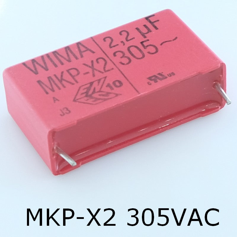 Condensateur film PP MKP-X2 2.2µF 305VAC 13x24x41.5mm pas37.5 10% Wima