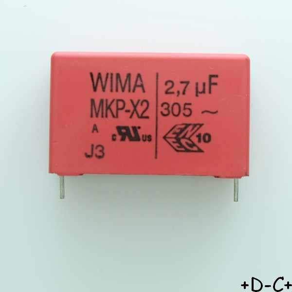 Condensateur film PP MKP-X2 2.7µF 305VAC 15x26x41.5 pas37.5 10% Wima
