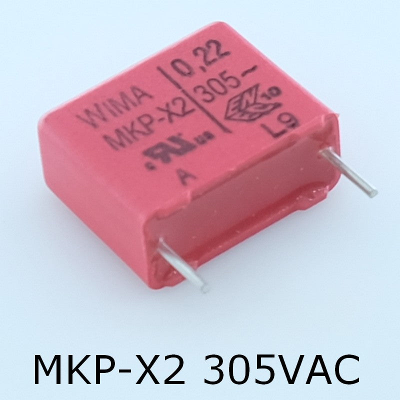 Condensateur film PP MKP-X2 220nF 305VAC 9x14x18mm pas15 10% Wima