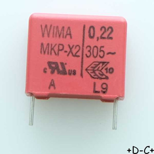 Condensateur film PP MKP-X2 220nF 305VAC 9x14x18mm pas15 10% Wima