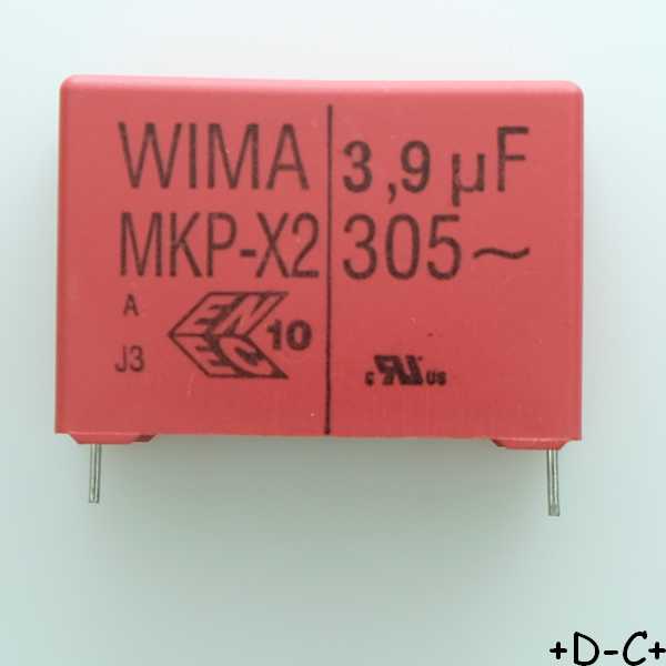 Condensateur film PP MKP-X2 3.9µF 305VAC 17x29x41.5mm pas37.5 10% Wima