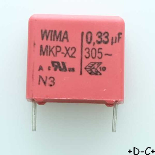 Condensateur film PP MKP-X2 330nF 305VAC 9x16x18mm pas15 10% Wima
