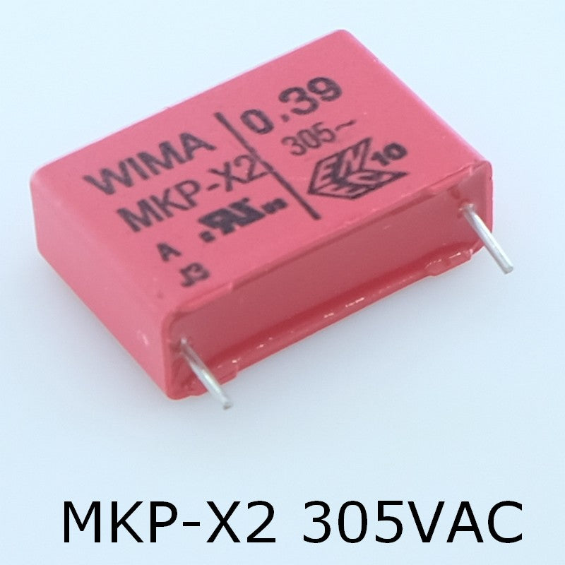 Condensateur film PP MKP-X2 390nF 305VAC 8.5x18.5x26.5mm pas22.5 10% Wima