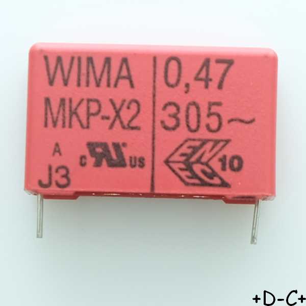 Condensateur film PP MKP-X2 470nF 305VAC 9x19x31.5mm pas27.5 10% Wima