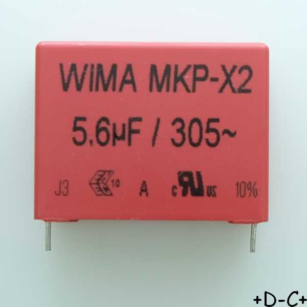 Condensateur film PP MKP-X2 5.6µF 305VAC 20x39.5x41.5mm pas37.5 10% Wima