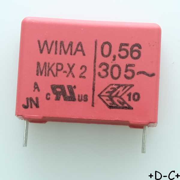 Condensateur film PP MKP-X2 560nF 305VAC 10.5x19x26.5mm pas22.5 10% Wima