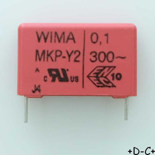 Condensateur RFI PP MKP-Y2 100nF 300VAC 7x16.5x26.5mm pas22.5 10% Wima