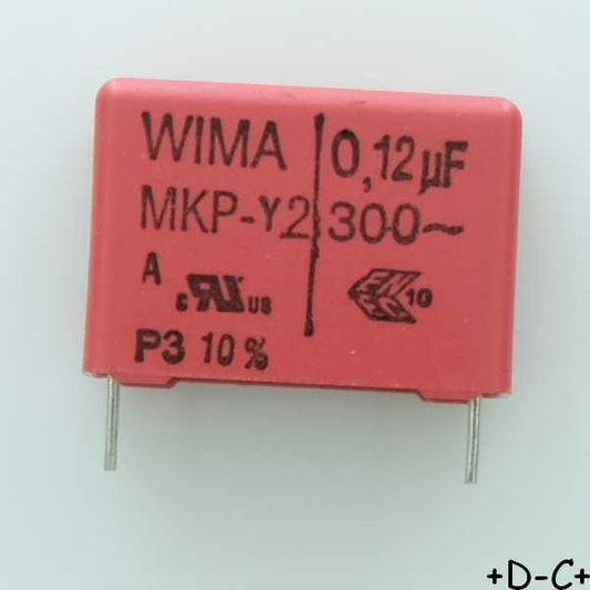 Condensateur RFI PP MKP-Y2 120nF 300VAC 8.5x18.5x26.5mm pas22.5 10% Wima