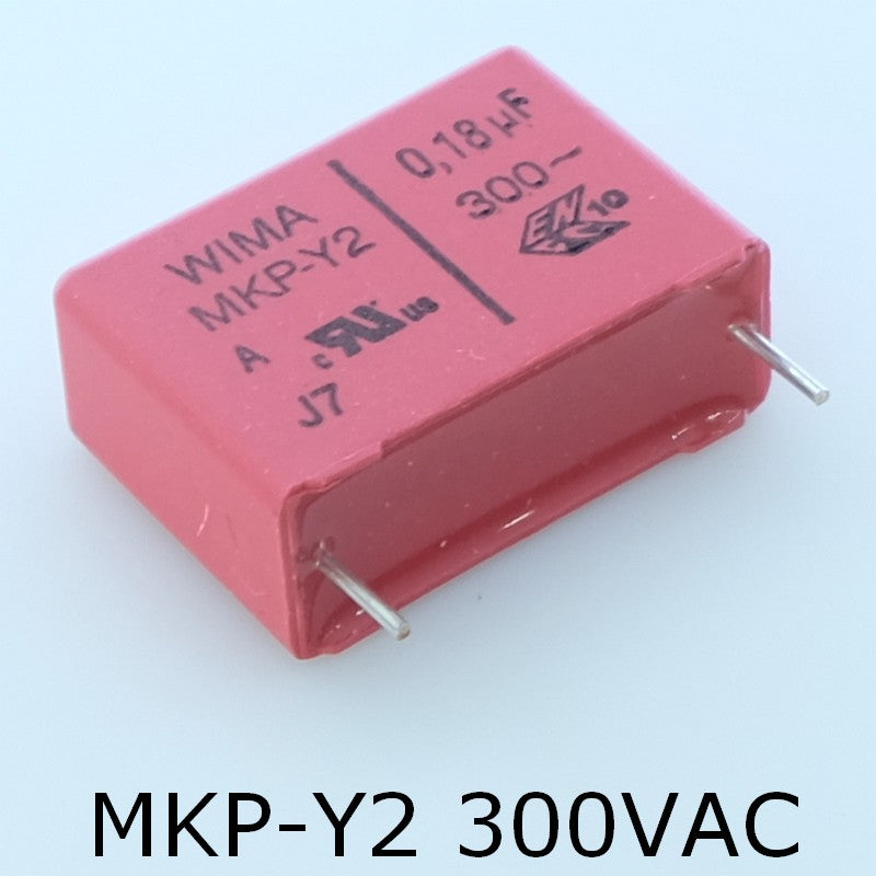 Condensateur RFI PP MKP-Y2 180nF 300VAC 10.5x19x26.5mm pas22.5 10% Wima - Distri-Compo