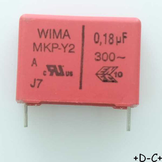 Condensateur RFI PP MKP-Y2 180nF 300VAC 10.5x19x26.5mm pas22.5 10% Wima