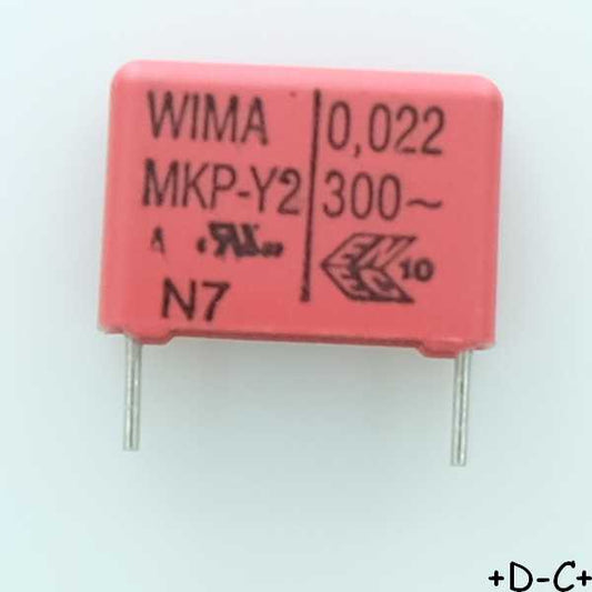 Condensateur RFI PP MKP-Y2 22nF 300VAC 6x12.5x18mm pas15 10% Wima