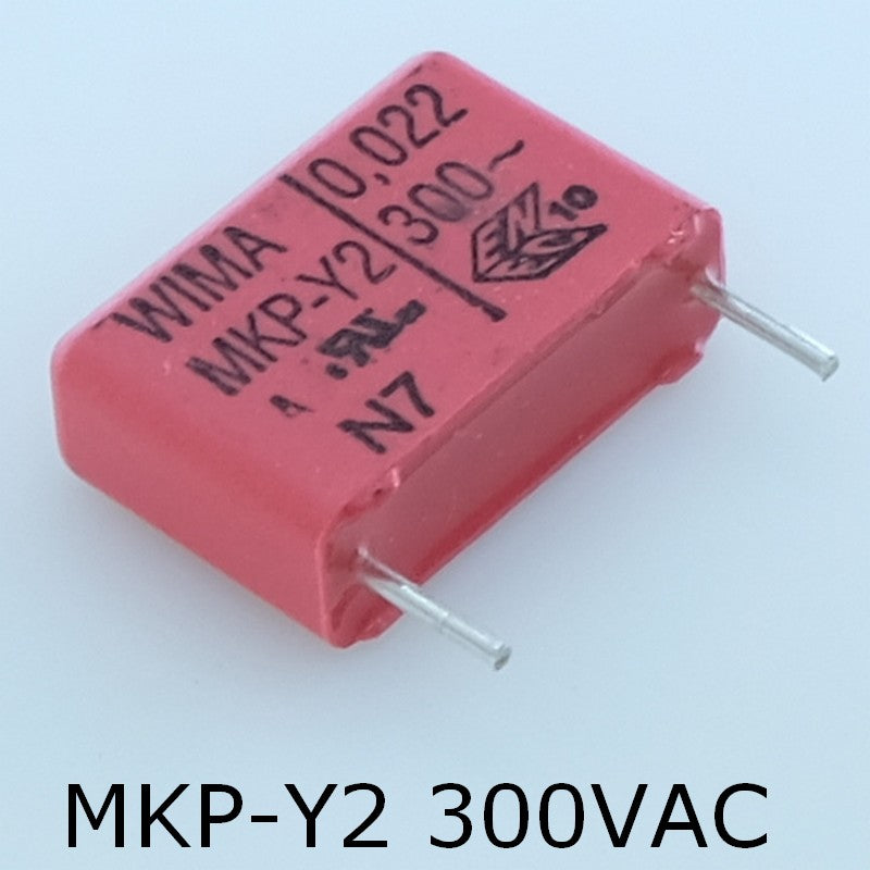 Condensateur RFI PP MKP-Y2 22nF 300VAC 6x12.5x18mm pas15 10% Wima