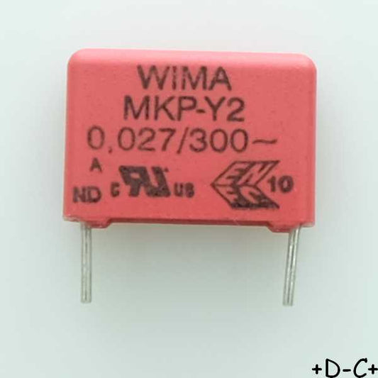 Condensateur RFI PP MKP-Y2 27nF 300VAC 6x12.5x18mm pas15 10% Wima