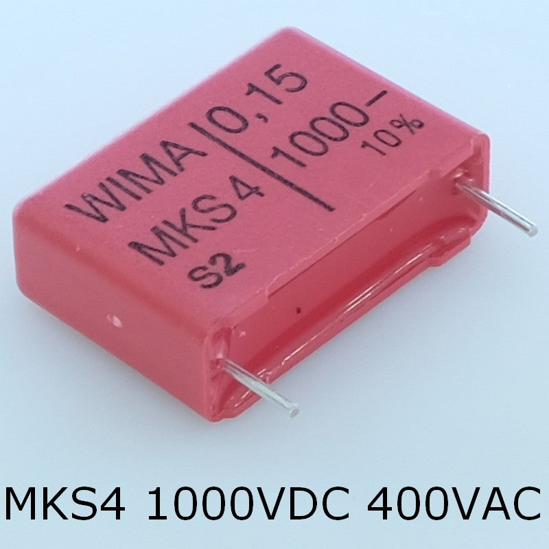 Condensateur film PET MKS4 150nF 1000VDC 400VAC 8.5x18.5x26.5mm pas22.5 10% Wima