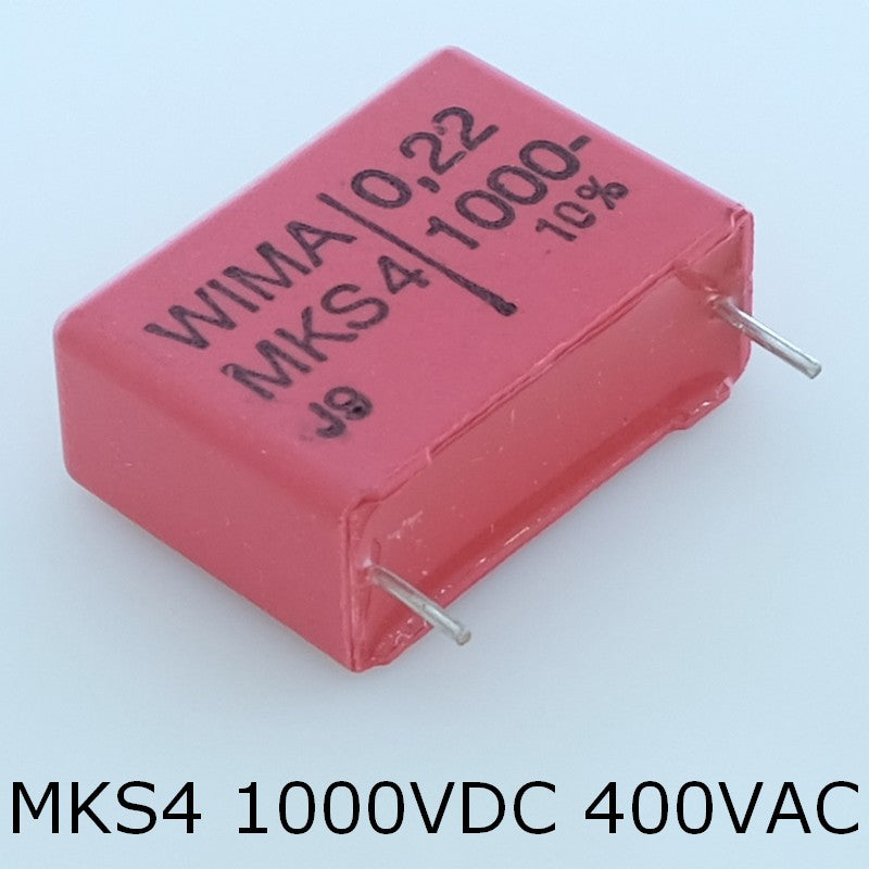 Condensateur film PET MKS4 220nF 1000VDC 400VAC 10.5x19x26.5mm pas22.5 10% Wima