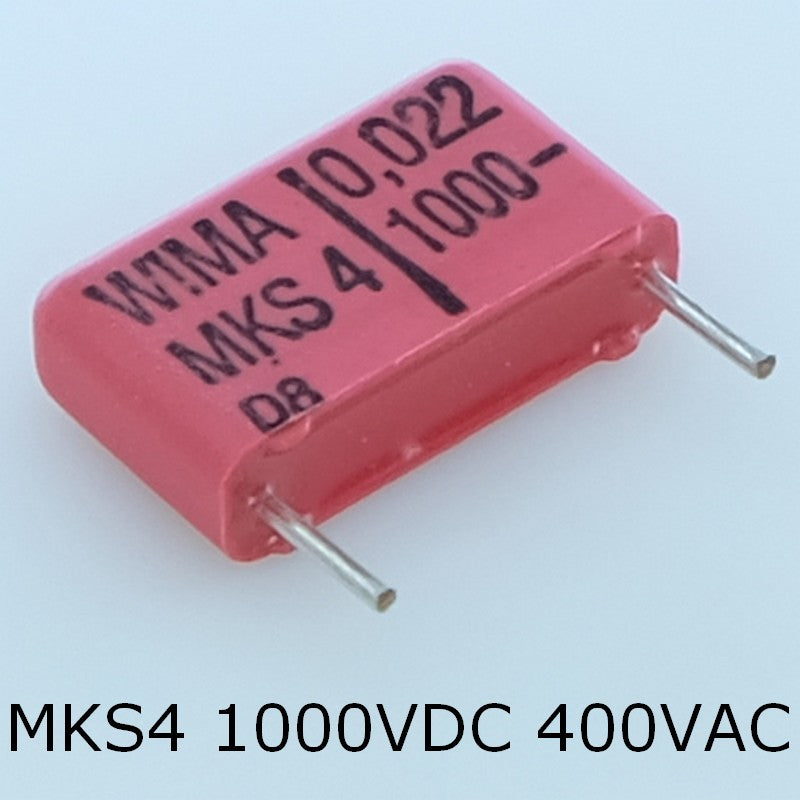 Condensateur film PET MKS4 22nF 1000VDC 400VAC 5x11x18mm pas15 10% Wima