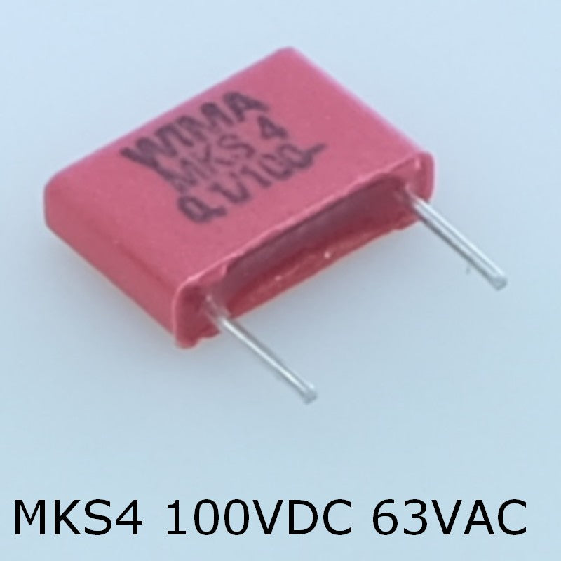 Condensateur film PET MKS4 100nF 100VDC 63VAC 2.5x7x10mm pas7.5 10% Wima