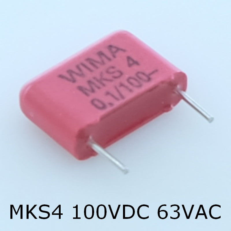 Condensateur film PET MKS4 100nF 100VDC 63VAC 4x9x13mm pas10 10% Wima