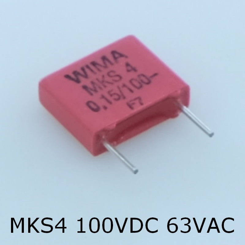 Condensateur film PET MKS4 150nF 100VDC 63VAC 3x8.5x10mm pas7.5 10% Wima