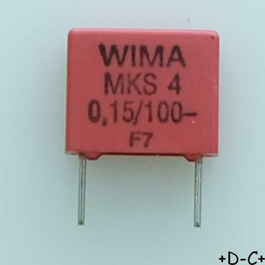 Condensateur film PET MKS4 150nF 100VDC 63VAC 3x8.5x10mm pas7.5 10% Wima