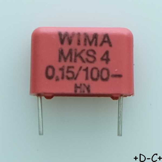 Condensateur film PET MKS4 150nF 100VDC 63VAC 4x9x13mm pas10 10% Wima