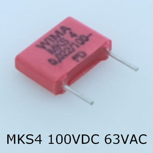Condensateur film PET MKS4 22nF 100VDC 63VAC 2.5x7x10mm pas7.5 10% Wima