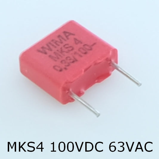 Condensateur film PET MKS4 330nF 100VDC 63VAC 4x9x10mm pas7.5 10% Wima