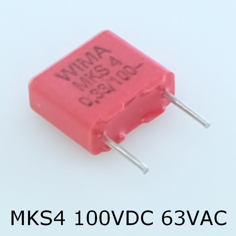 Condensateur film PET MKS4 330nF 100VDC 63VAC 4x9x10mm pas7.5 10% Wima