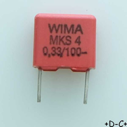 Condensateur film PET MKS4 330nF 100VDC 63VAC 4x9x10mm pas7.5 10% Wima
