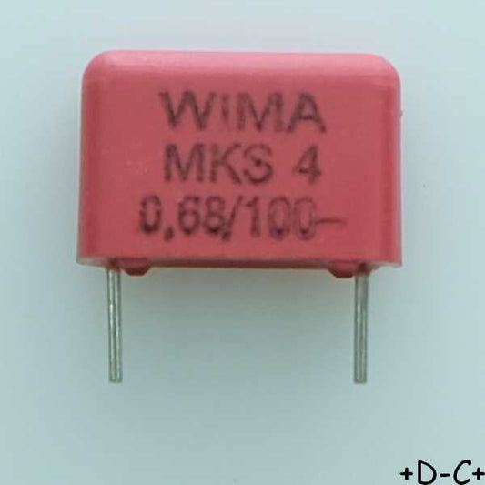 Condensateur film PET MKS4 680nF 100VDC 63VAC 4x9x13mm pas10mm 10% Wima