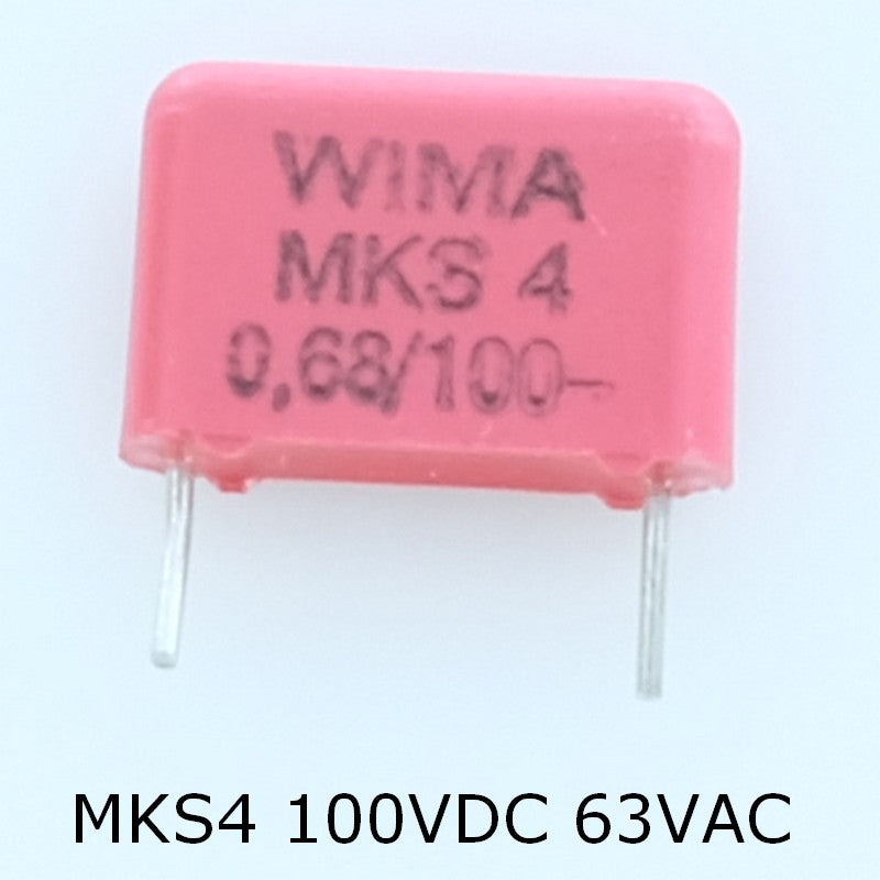 Condensateur film PET MKS4 680nF 100VDC 63VAC 4x9x13mm pas10mm 10% Wima