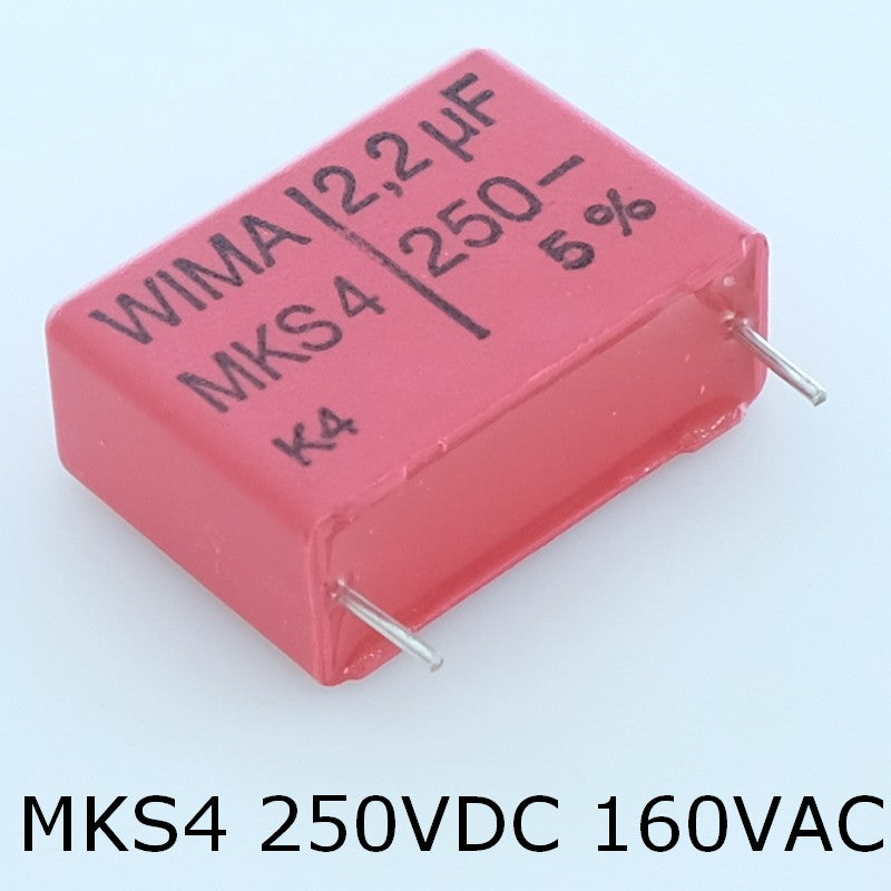 Condensateur film PET MKS4 2.2µF 250VDC 160VAC 10.5x19x26.5mm pas22.5 5% Wima