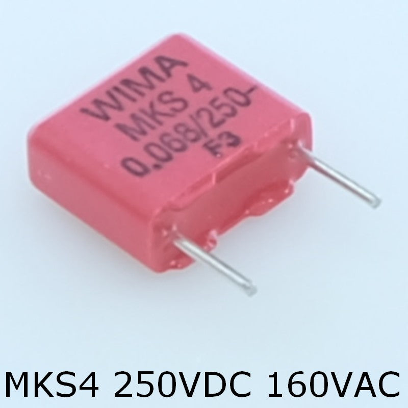 Condensateur film PET MKS4 68nF 250VDC 160VAC 4x9x10mm pas7.5 10% Wima
