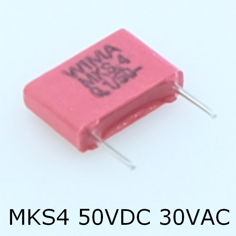 Condensateur film PET MKS4 100nF 50VDC 30VAC 2.5x7x10mm pas7.5 5% Wima