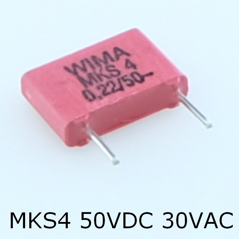 Condensateur film PET MKS4 220nF 50VDC 30VAC 2.5x7x10mm pas7.5 5% Wima