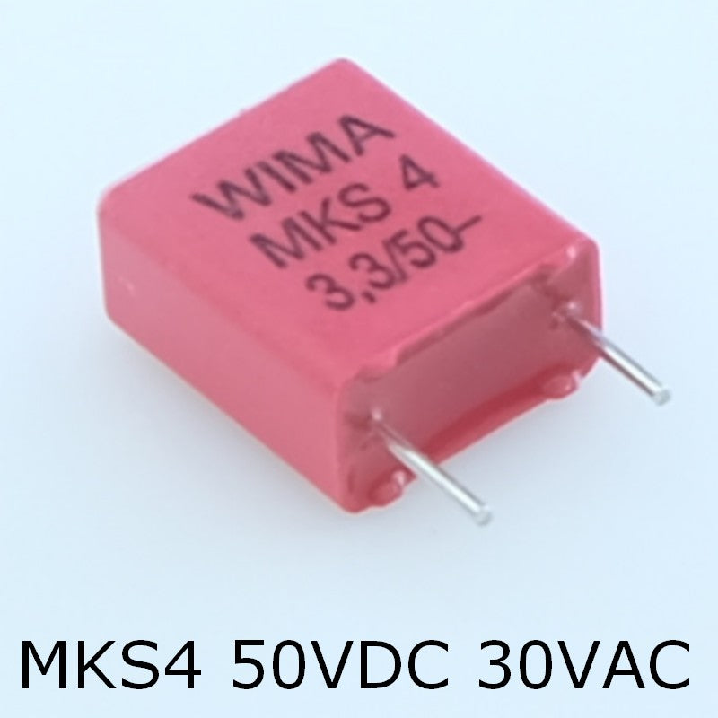 Condensateur film PET MKS4 3.3µF 50VDC 30VAC 5.7x12.5x10.3mm pas7.5 5% Wima