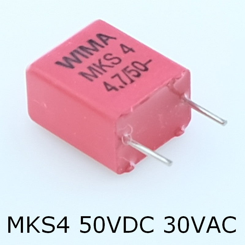 Condensateur film PET MKS4 4.7µF 50VDC 30VAC 7.2x12.5x10.3mm pas7.5 5% Wima